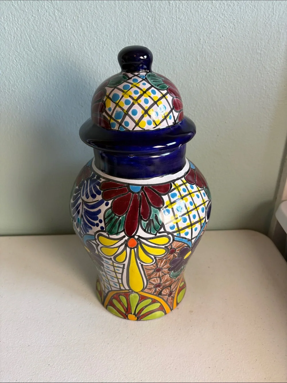 Handmade Mexican Ceramic Decorative Ginger Jar Multicolor